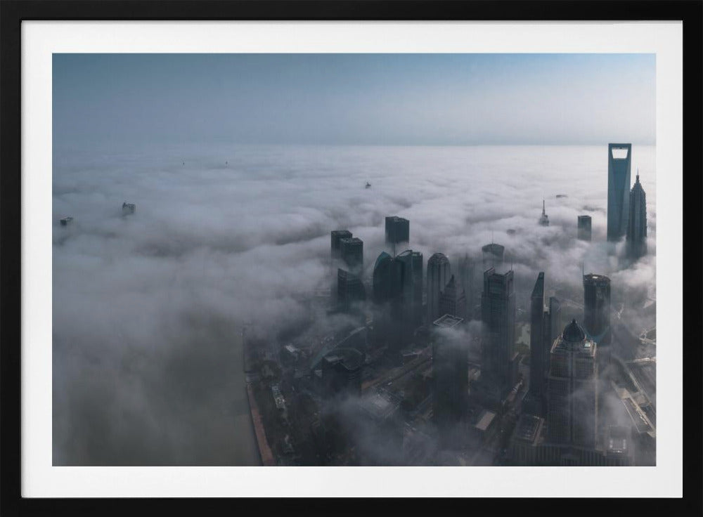 Shanghai in de mist van bovenaf | Poster