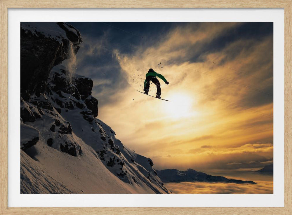 Snowboarden bij zonsondergang | Poster