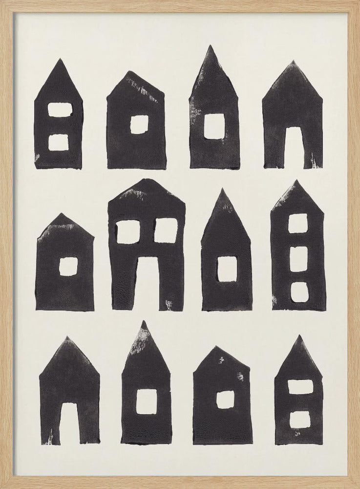 Tiny Houses #1 | Handgedrukte linosnede | Poster