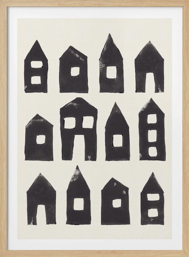 Tiny Houses #1 | Handgedrukte linosnede | Poster