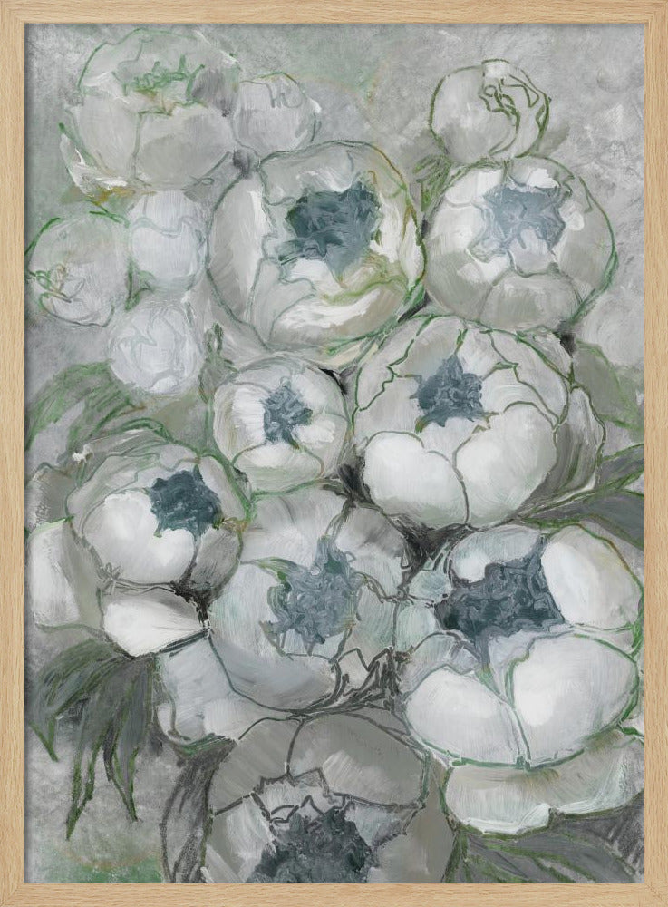 Nuria-boeket van pioenrozen in blauwgroen en groen | Poster