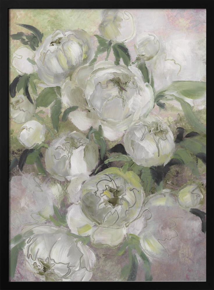 Droevige schilderachtige bloemen in groen | Poster