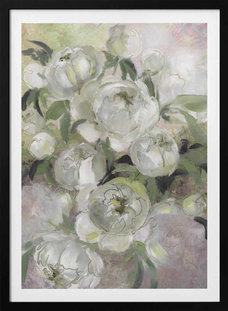 Droevige schilderachtige bloemen in groen | Poster