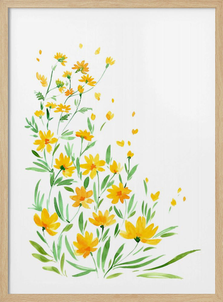 Gele aquarel wilde bloemen | Poster