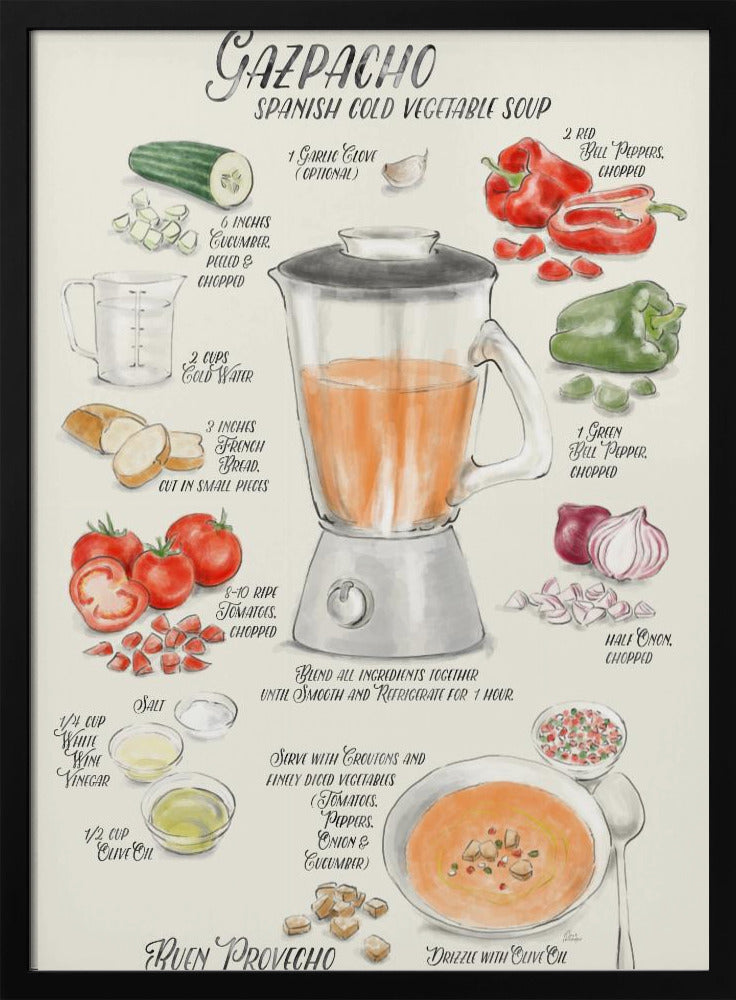 Gazpacho geïllustreerd recept in het Engels | Poster