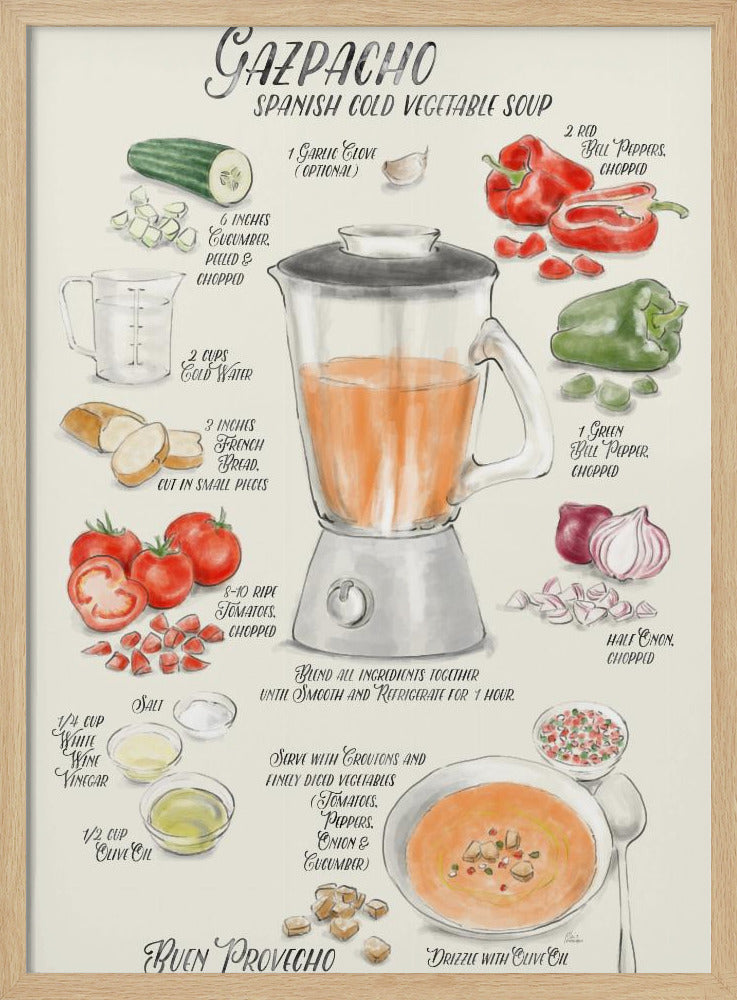 Gazpacho geïllustreerd recept in het Engels | Poster