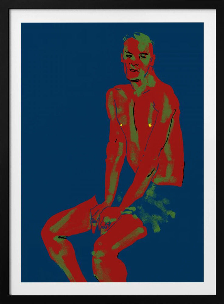 Een man poserend in het blauw | Poster