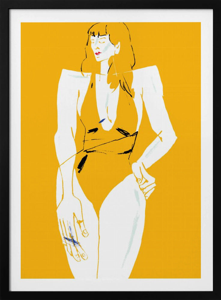 Meisje in badpak geel | Poster
