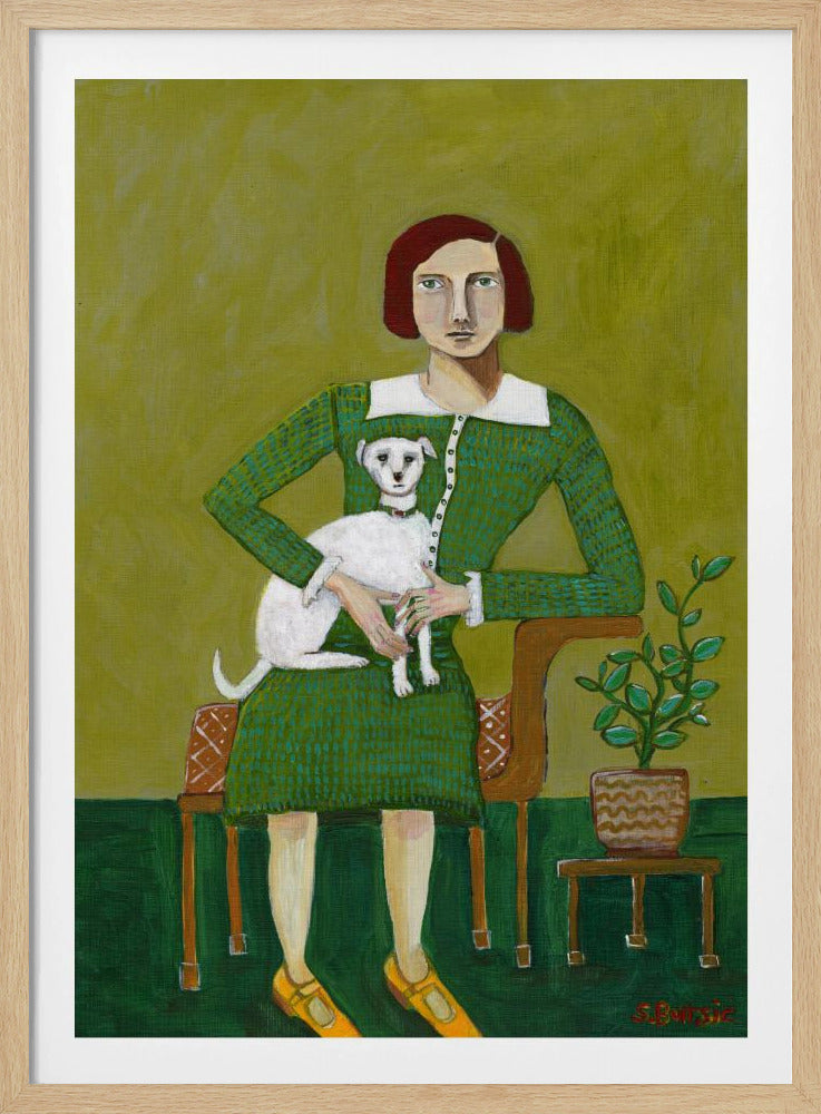 Vintage dame met haar witte hond | Poster