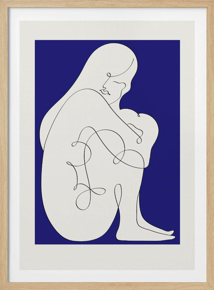 Zittende vrouw blauw | Poster