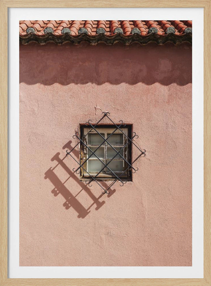 Rustieke roze muur met een vintage raam | Poster