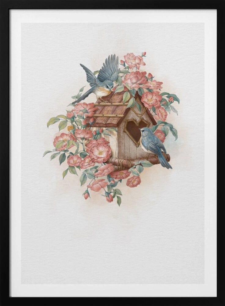 Vogelhuisje en roos | Poster