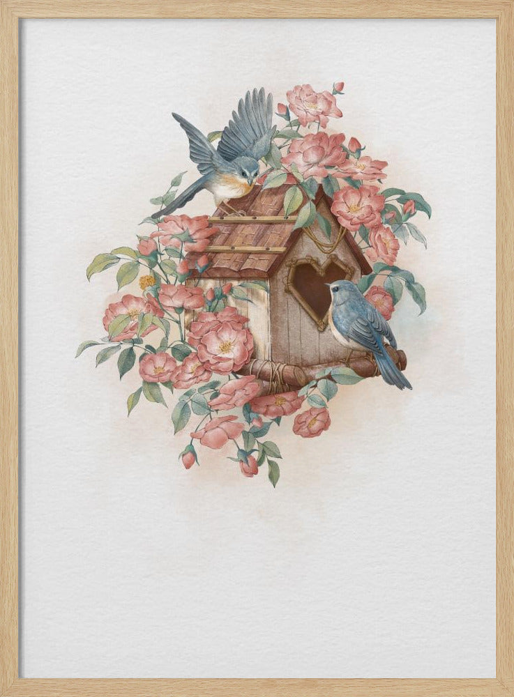 Vogelhuisje en roos | Poster