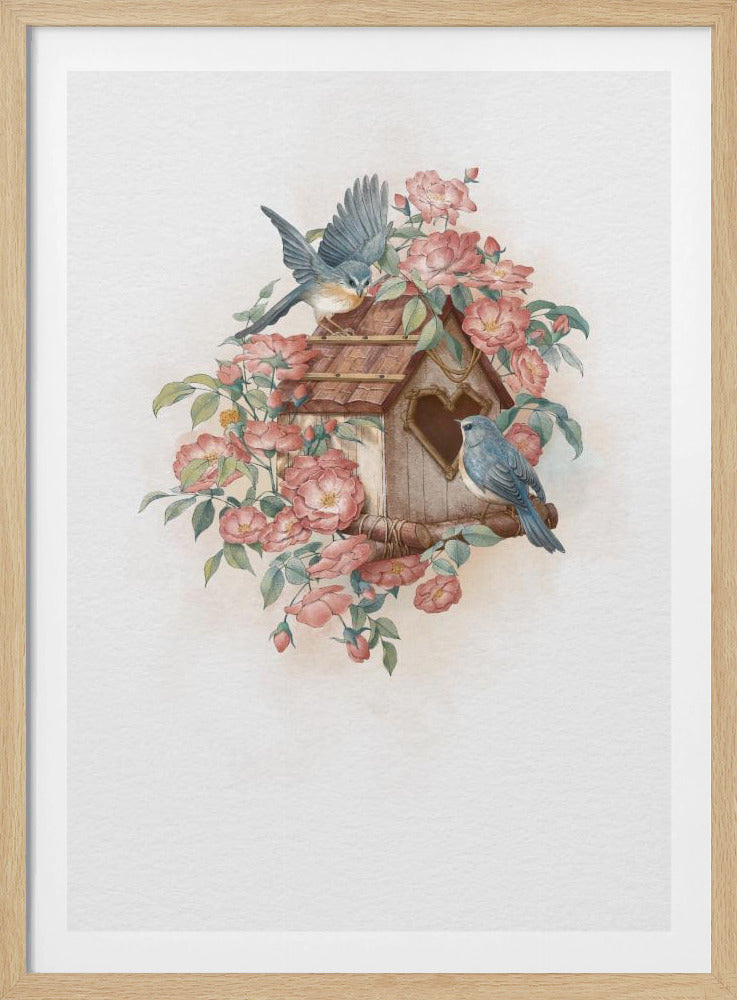 Vogelhuisje en roos | Poster