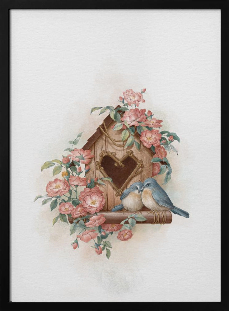 Vogelhuisje en roos | Poster