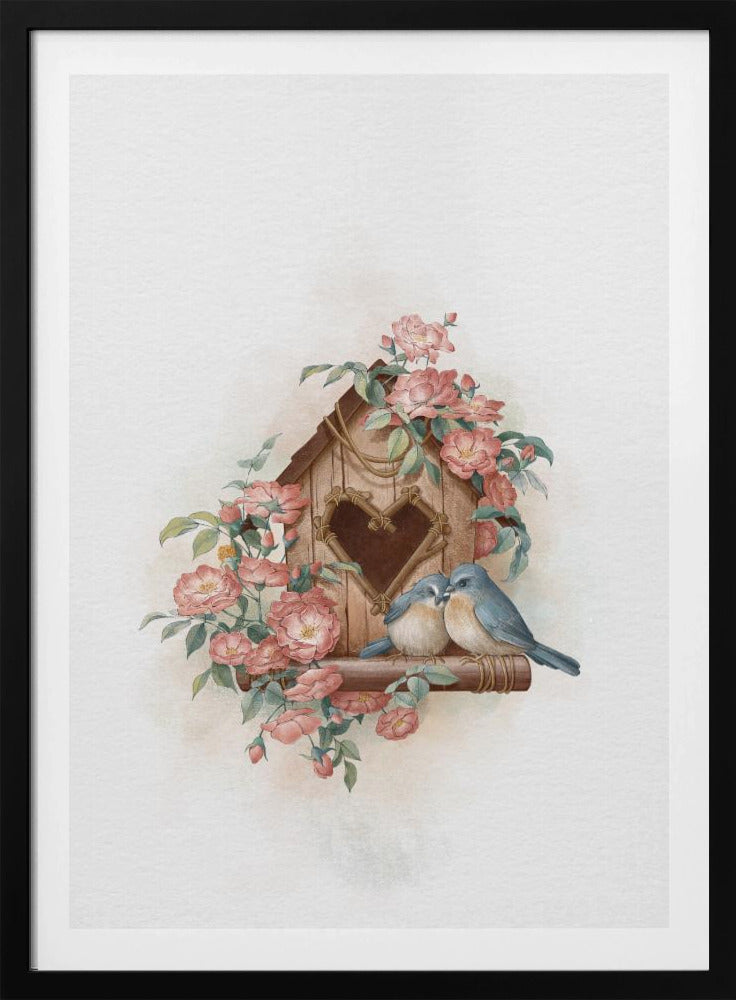 Vogelhuisje en roos | Poster
