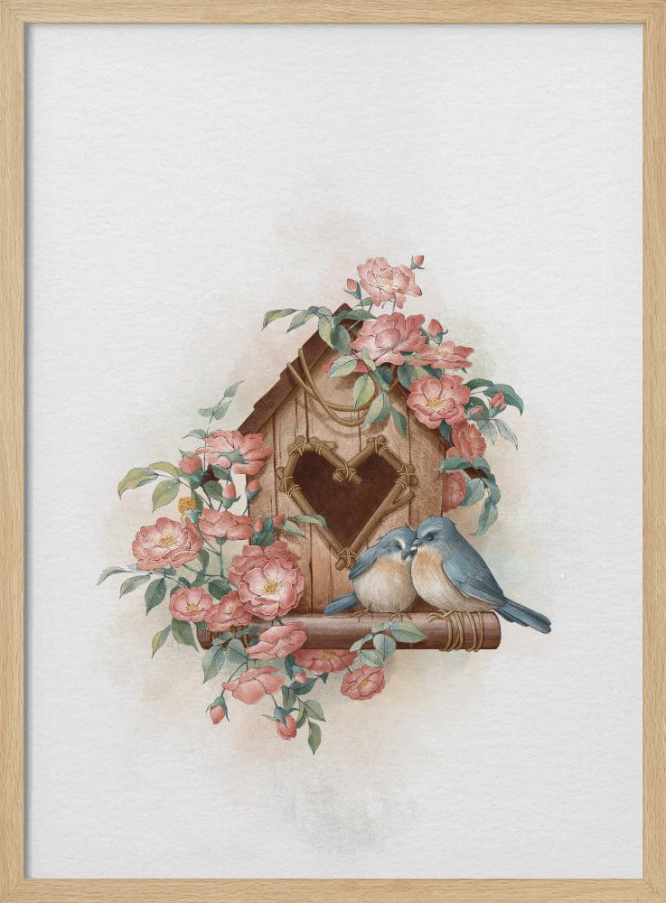 Vogelhuisje en roos | Poster