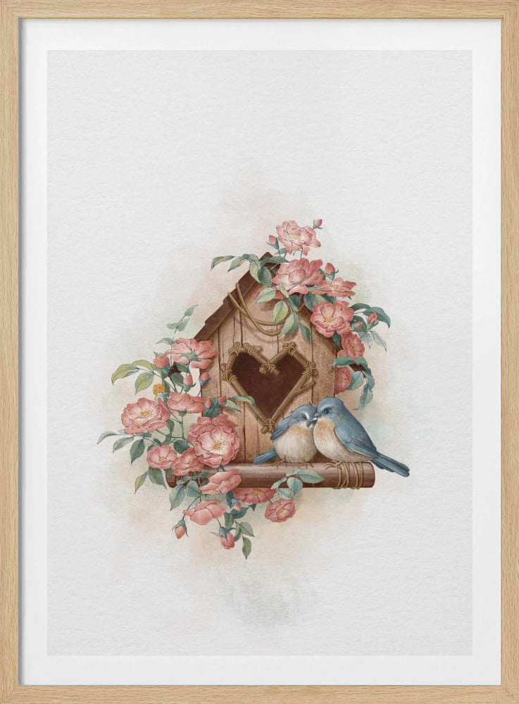 Vogelhuisje en roos | Poster