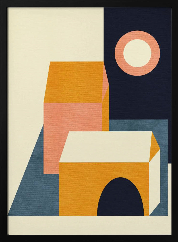 Regenboog Plus Vormen Blauw Mosterd11 | Poster