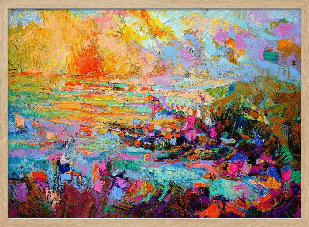 Zonsondergang boven een levendig landschap | Poster