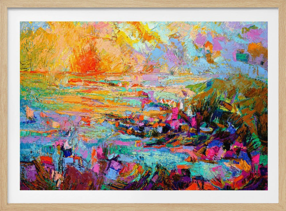 Zonsondergang boven een levendig landschap | Poster