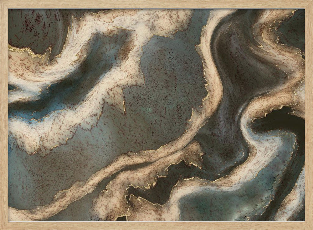 Alcohol Ink Groen Blauw Goud Beige | Poster