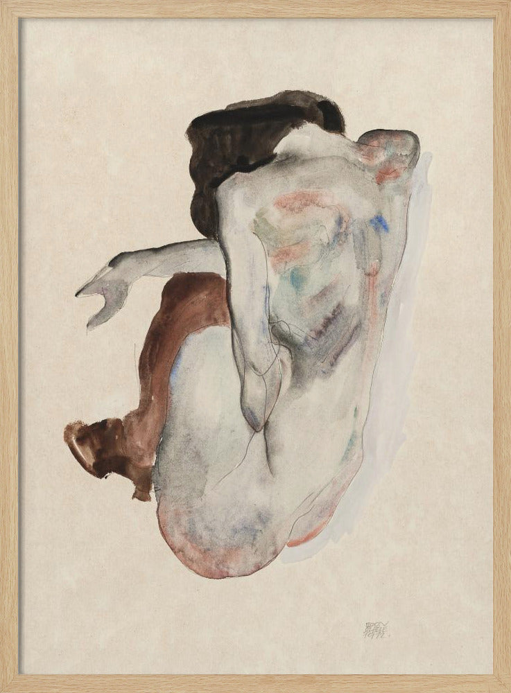 Crouching Nude In Shoes and Black Stockings 1912 | Poster