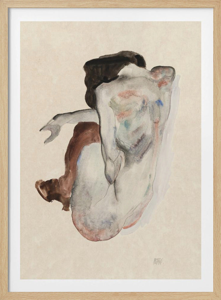 Crouching Nude In Shoes and Black Stockings 1912 | Poster