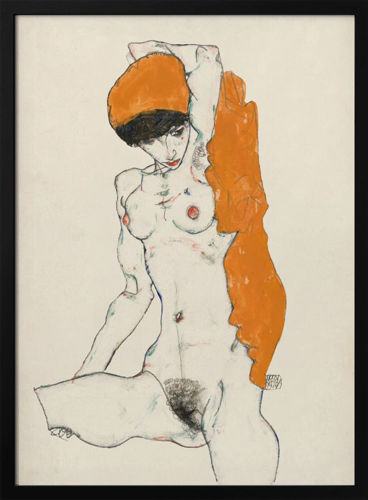 Staand naakt met oranje draperie 1914 | Poster