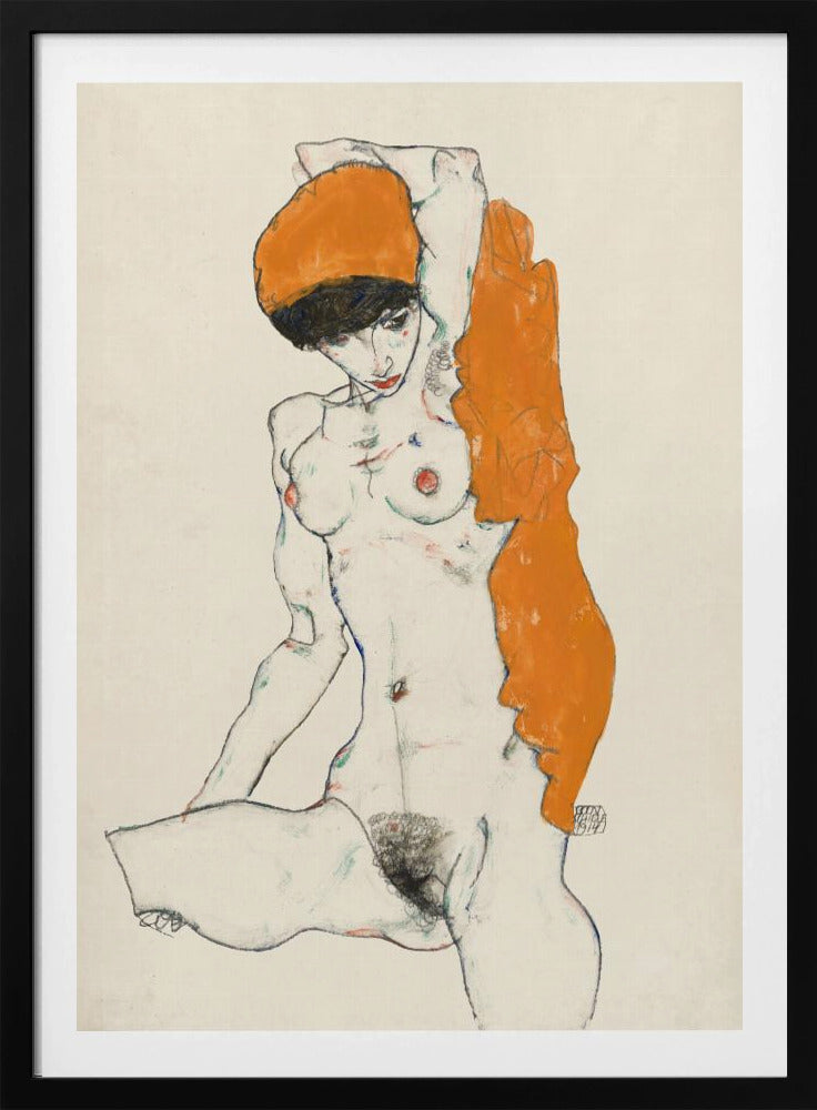 Staand naakt met oranje draperie 1914 | Poster