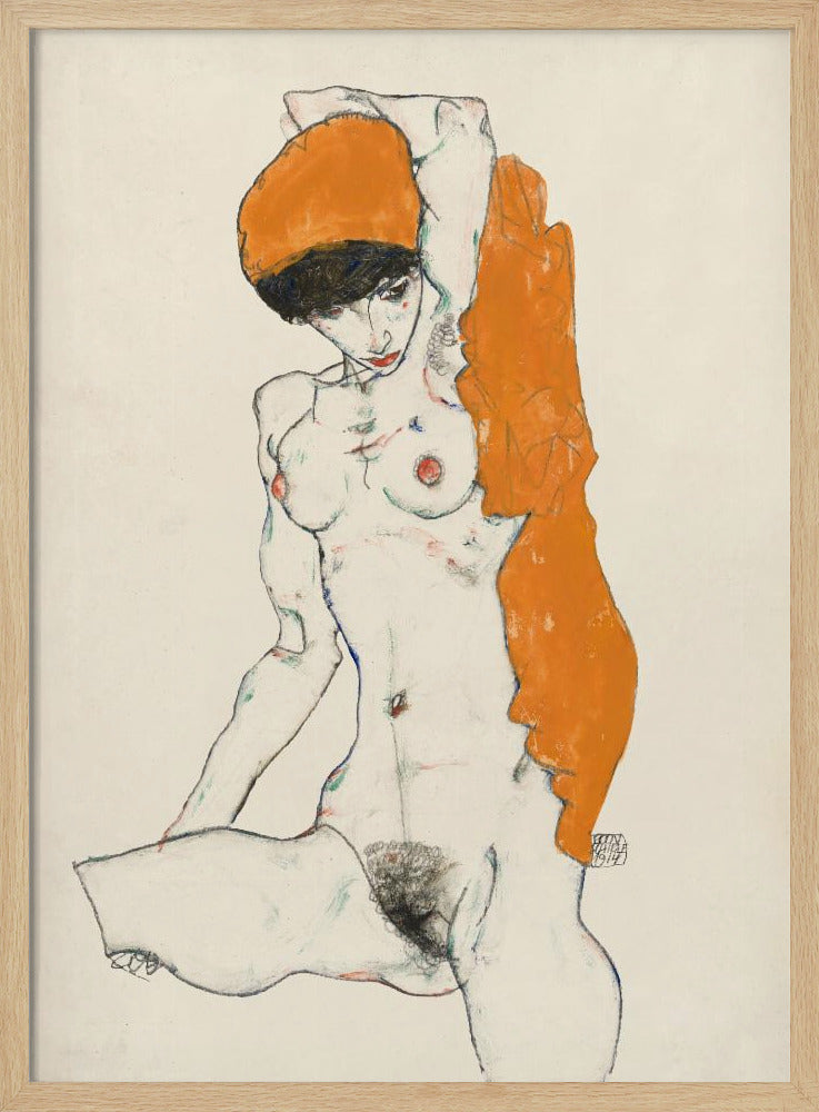 Staand naakt met oranje draperie 1914 | Poster