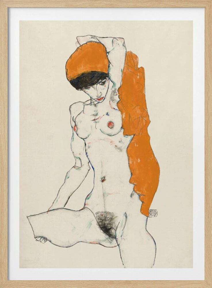 Staand naakt met oranje draperie 1914 | Poster