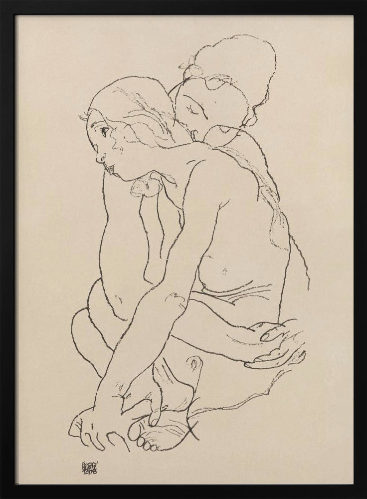 Vrouw en meisje omhelzen elkaar 1918 | Poster