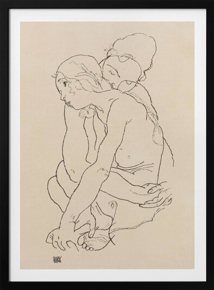 Vrouw en meisje omhelzen elkaar 1918 | Poster