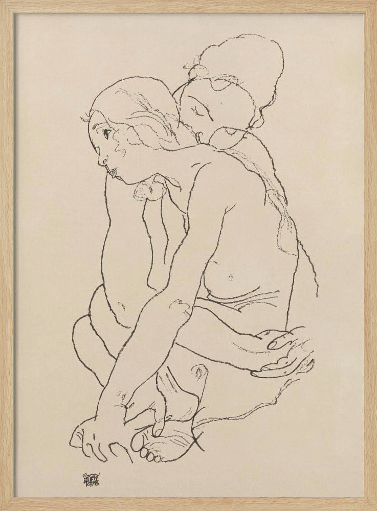 Vrouw en meisje omhelzen elkaar 1918 | Poster