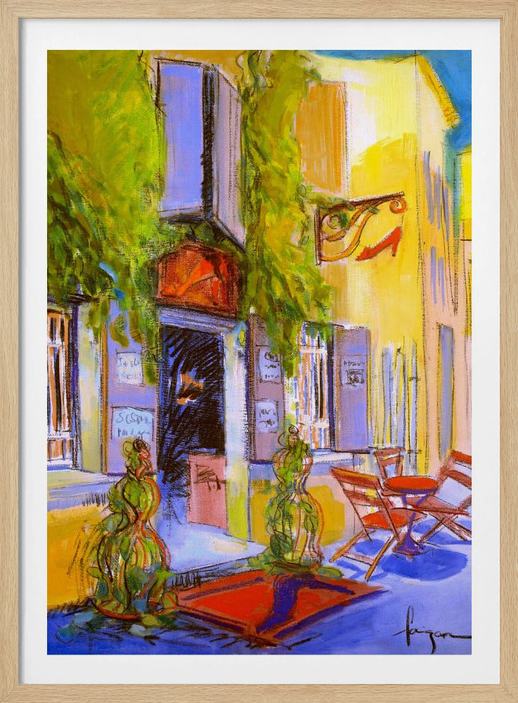 Zonnig Binnenplaats Café | Poster