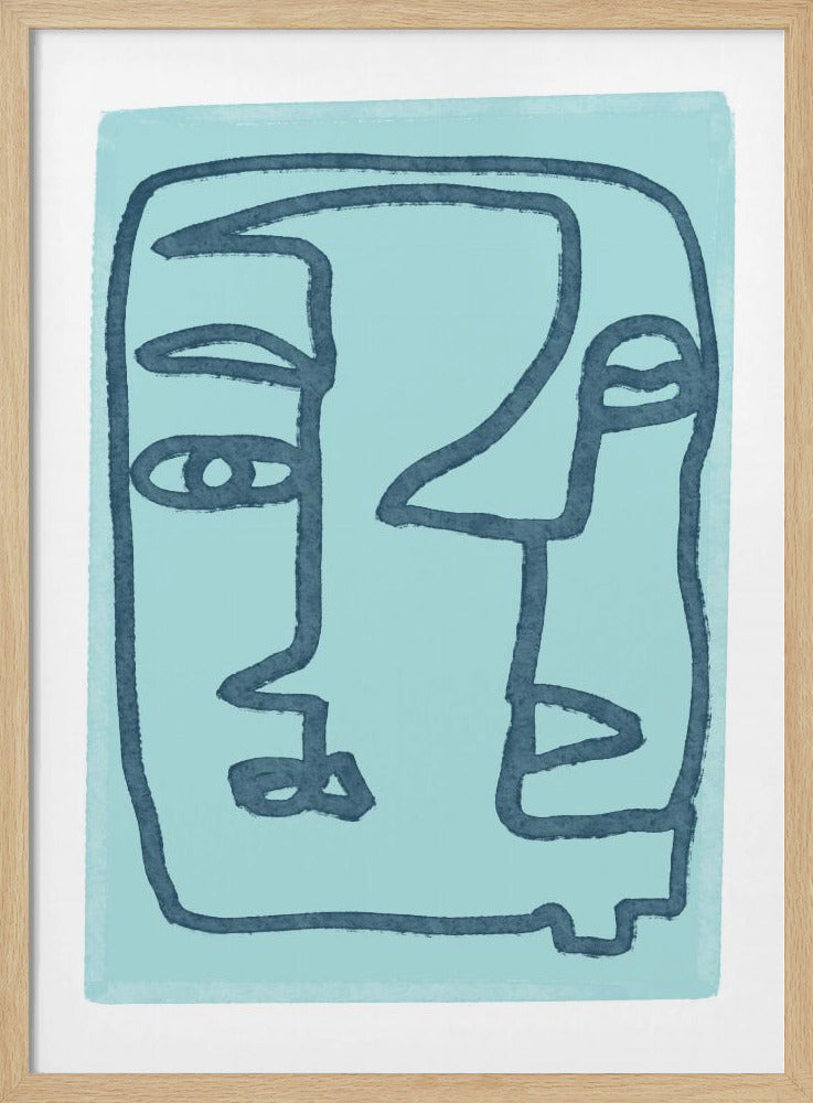 Blauwe abstracte gezichten | Poster