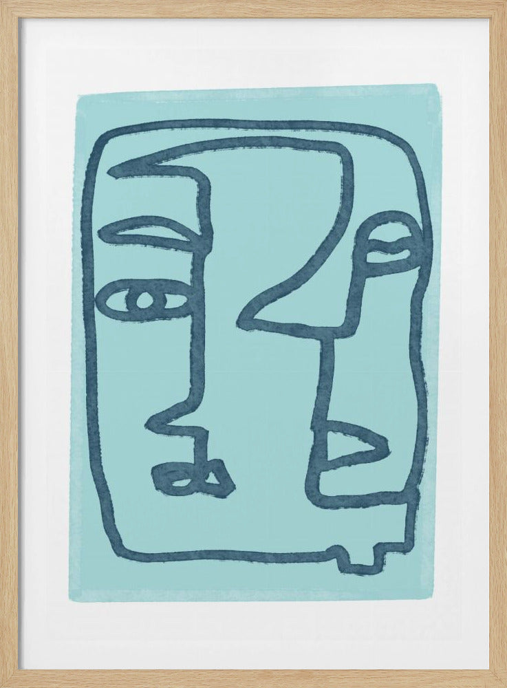 Blauwe abstracte gezichten | Poster