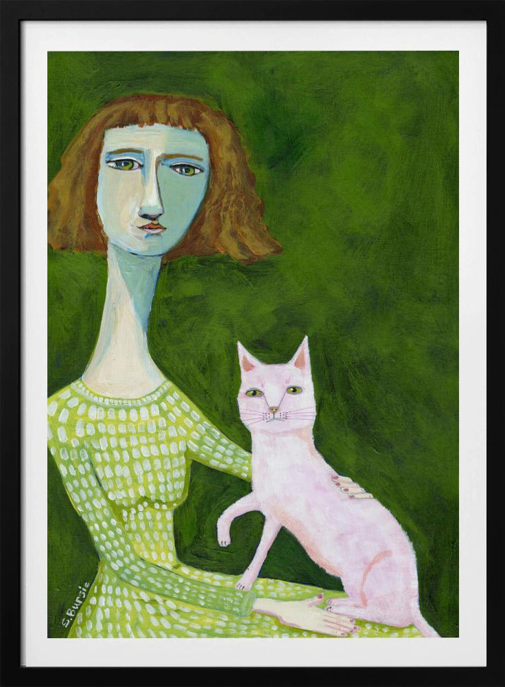 Kattenvrouw met roze kat | Poster