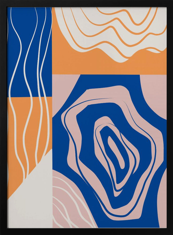 Abstracte collage in blauw en oranje | Poster