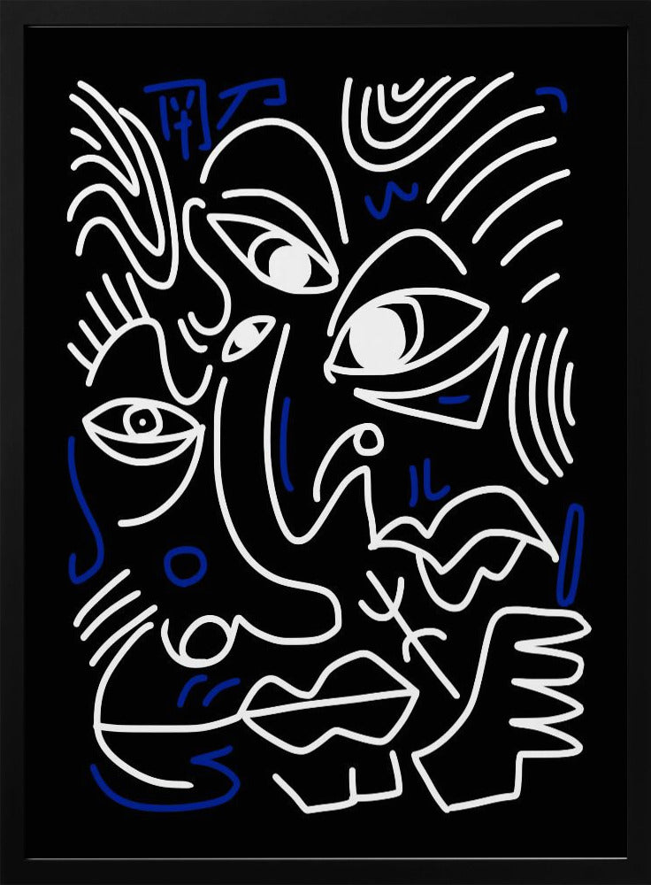 Witte en blauwe lijnen op een zwarte achtergrond | Poster