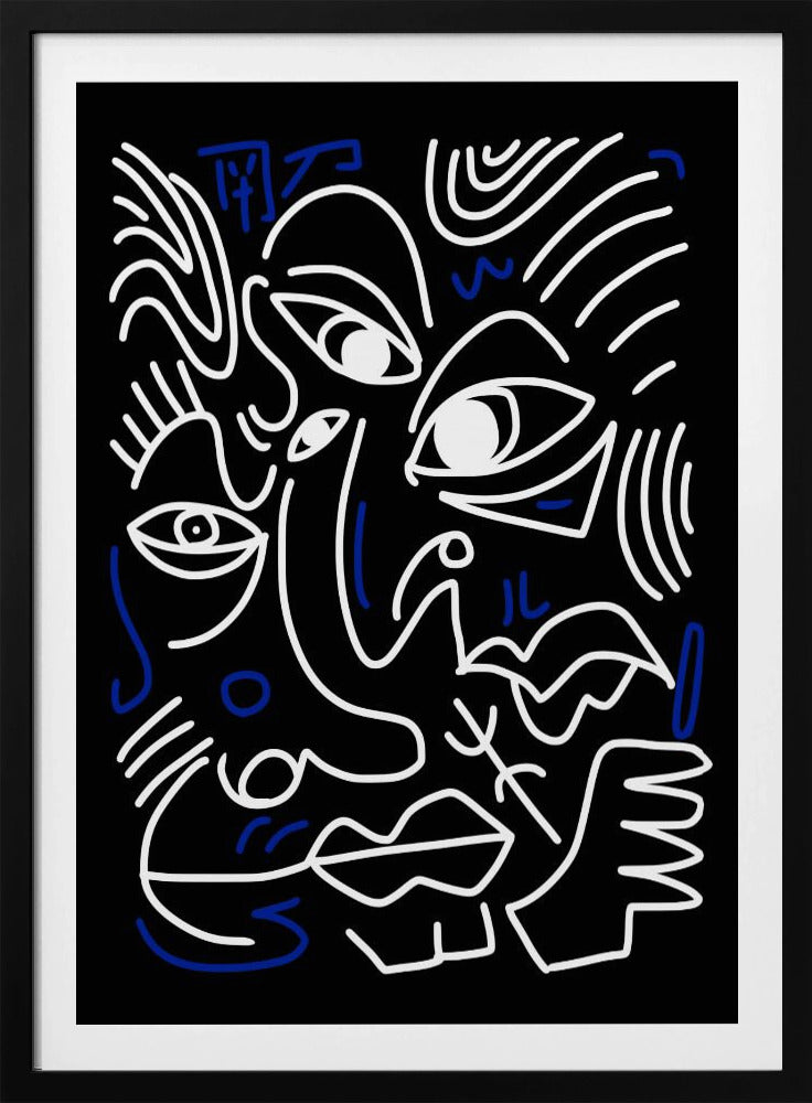 Witte en blauwe lijnen op een zwarte achtergrond | Poster