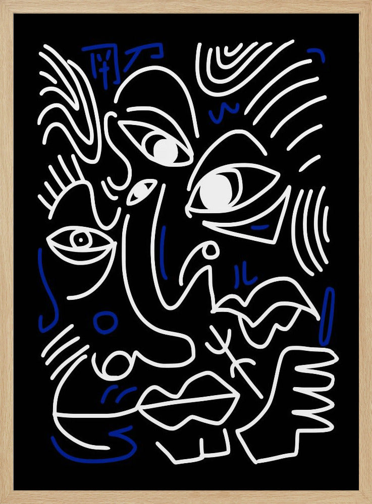 Witte en blauwe lijnen op een zwarte achtergrond | Poster