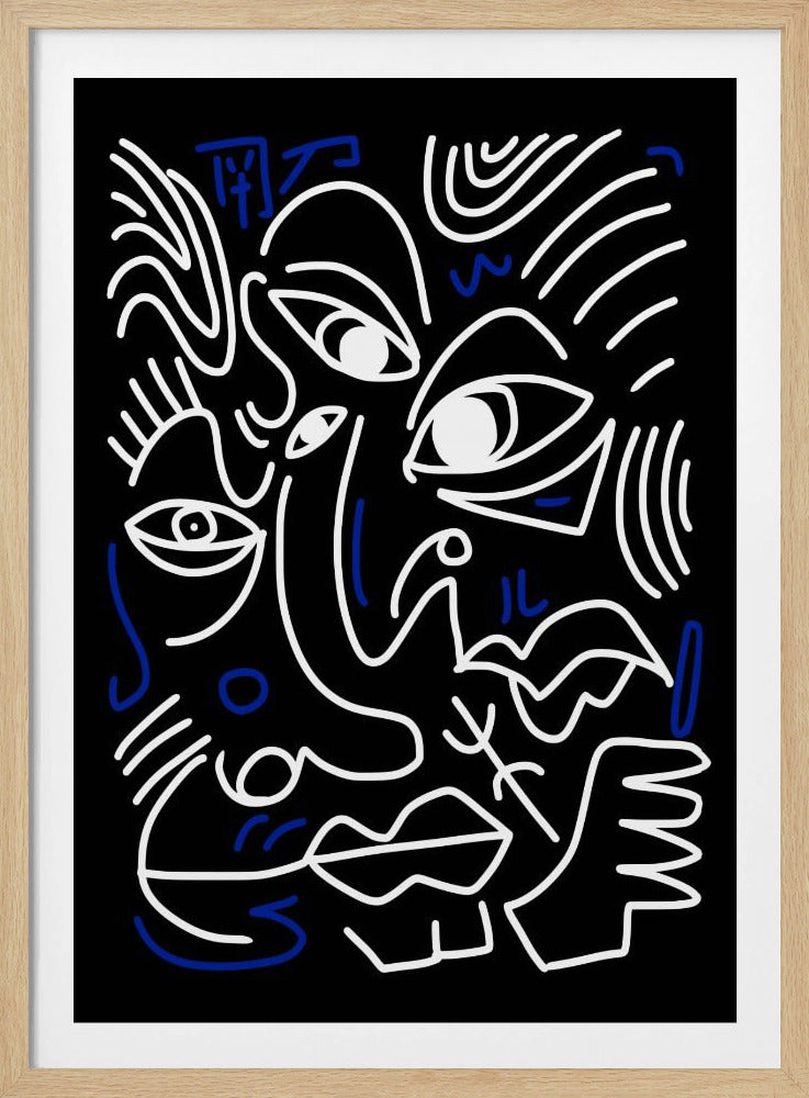 Witte en blauwe lijnen op een zwarte achtergrond | Poster