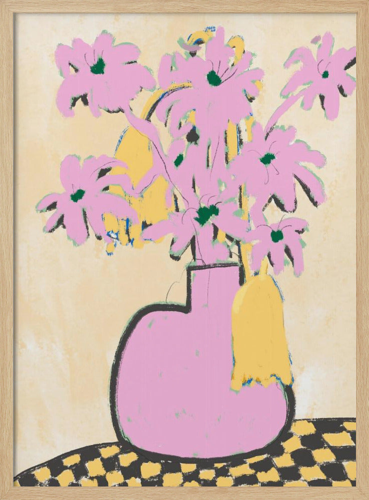 Roze bloemen in een vaas | Poster