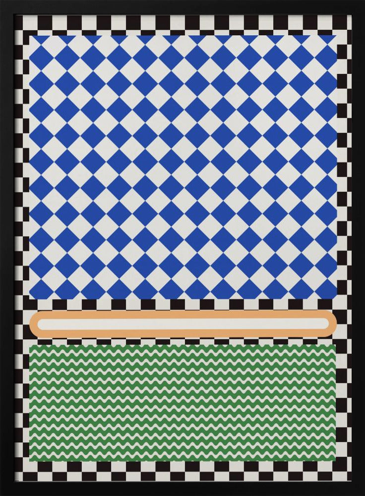 Geometrisch patroon met blauwe en witte ruiten | Poster
