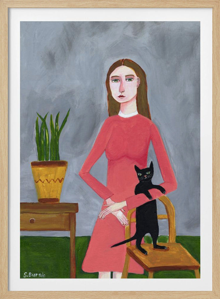 Kattenvrouw met zwarte kat | Poster