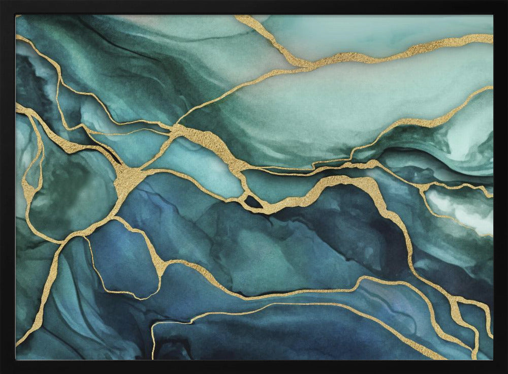 Marmeren elegantie blauwgroen goud | Poster