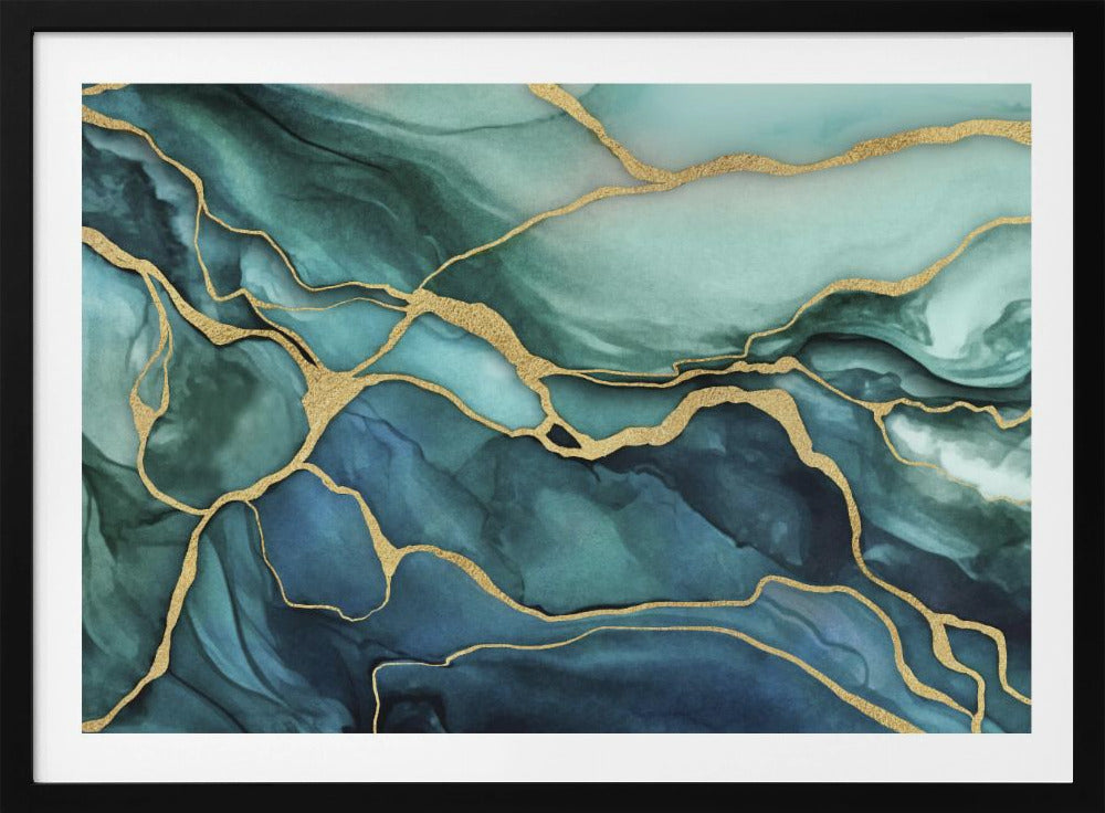 Marmeren elegantie blauwgroen goud | Poster