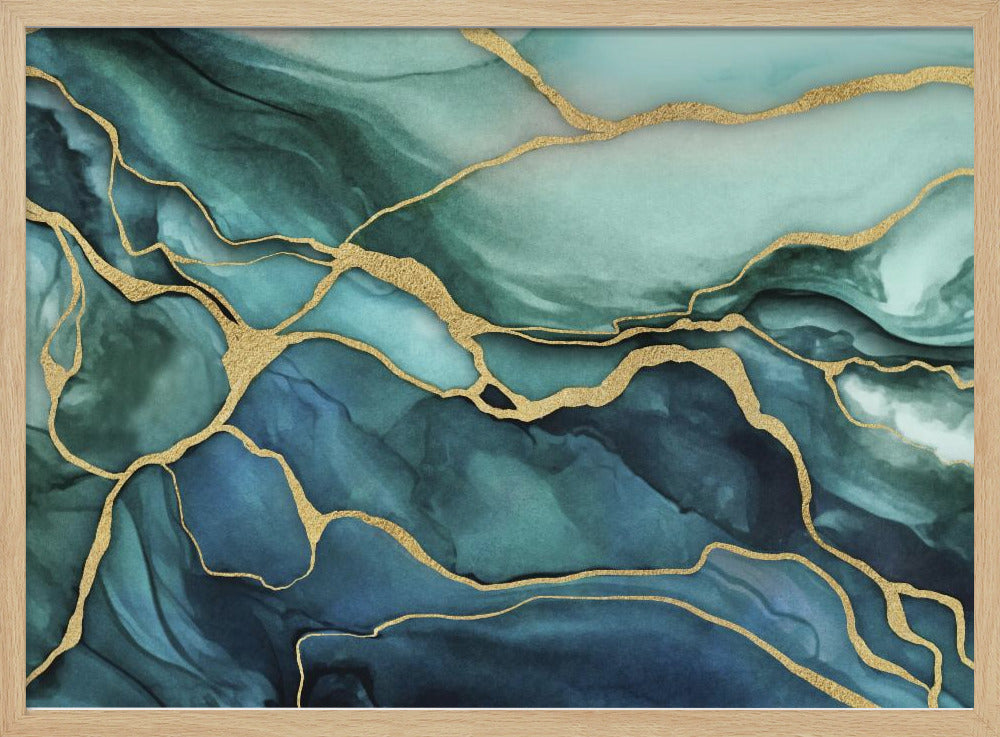 Marmeren elegantie blauwgroen goud | Poster